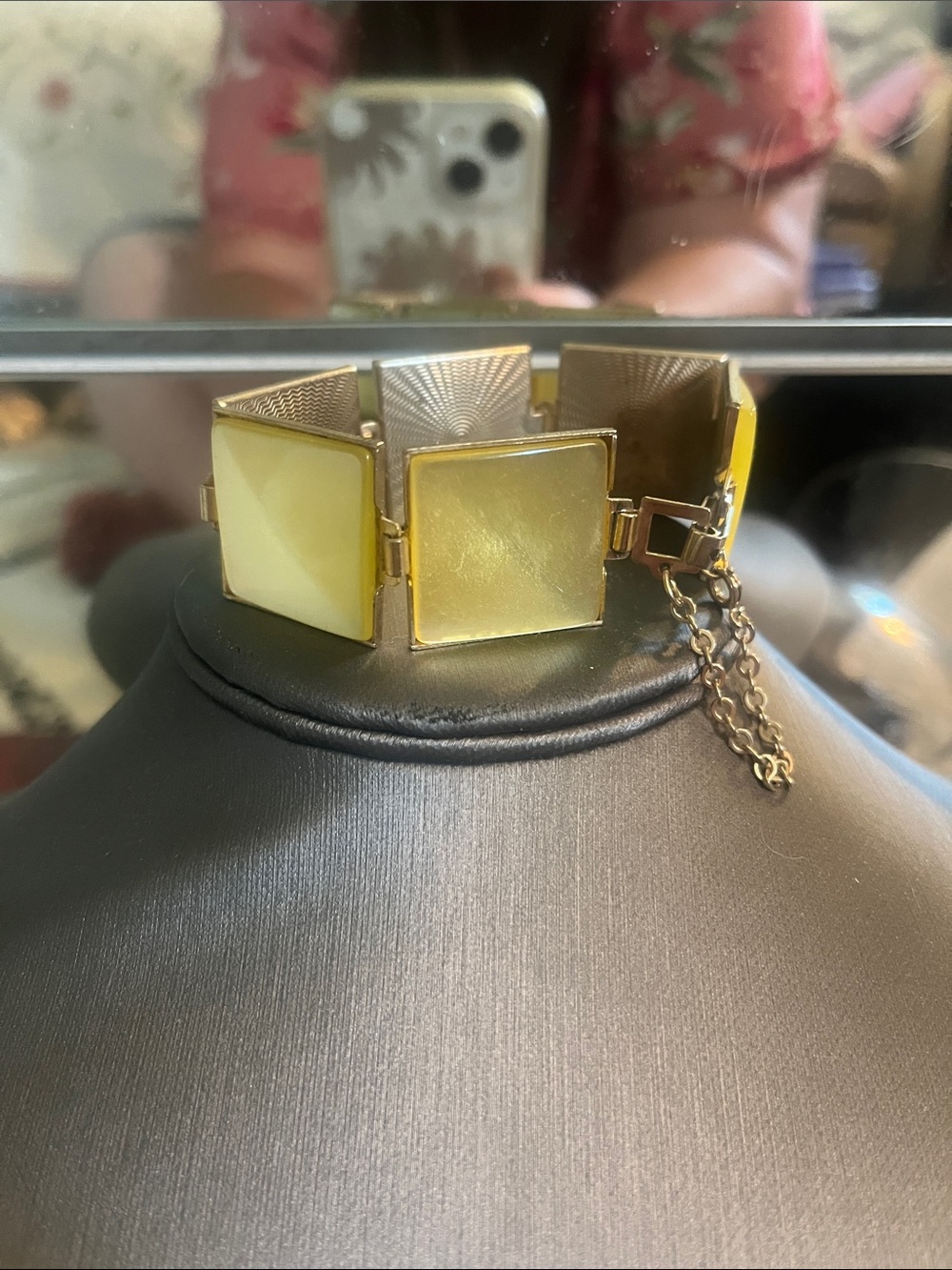 Vintage Gold-Tone Thermoset Panel Bracelet with Yellow Panels